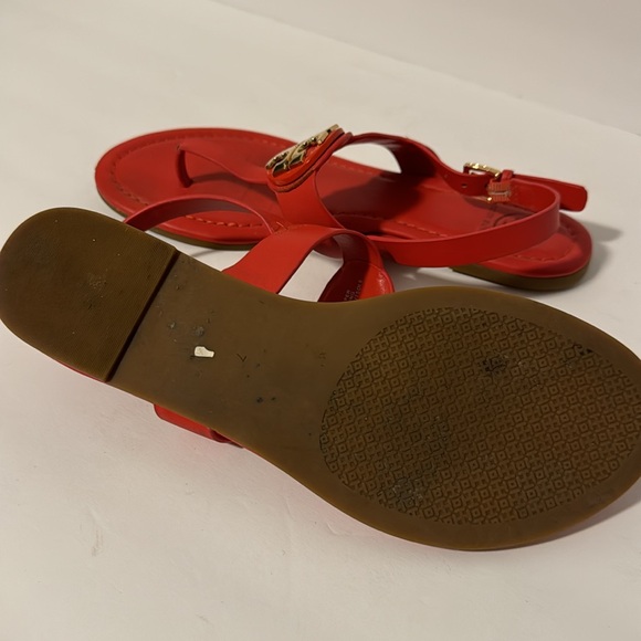 Tory Burch Burnt Red/Gold Logo T Ankle Strap Sandal! - Picture 6 of 6